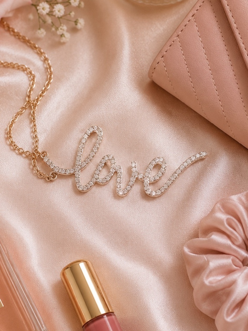 NWT Style Collection Gold with Dazzling CZ Stones Cursive LOVE Pendant Necklace
